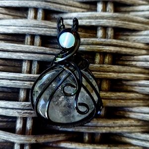 Handmade Quartz/Opalite Pumpkin Black Wire Wrap pendant